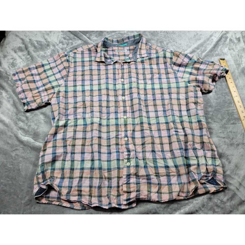 Tommy Bahama 2XL Short Sleeve Button Shirt Multicolor Plaid lightweight cotton